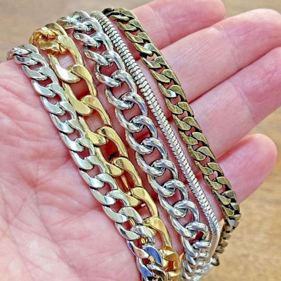 Jenny Byrd Multi Chain Bracelet Silver Gold Bronze Mixed Metal Statement Jewelry - Picture 1 of 5